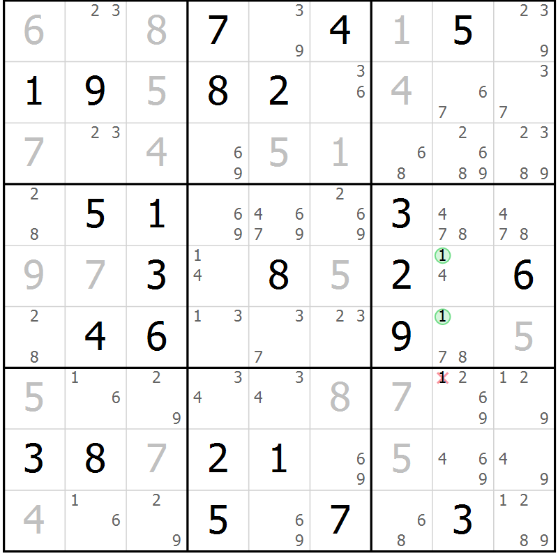 Position des candidats pour la solution de la Gr 51 page 54 du magazine de sudoku Virtuose n° 122