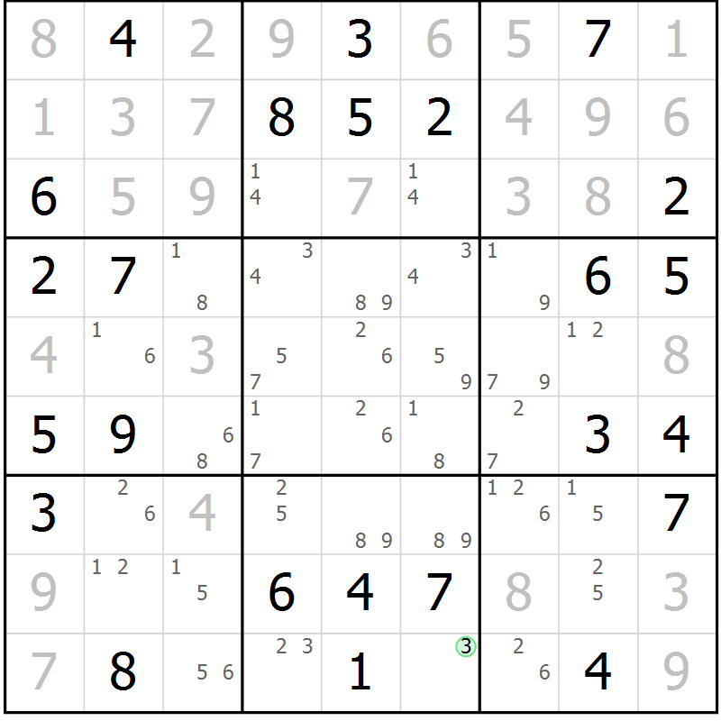 Position des candidats pour la solution de la Gr 52 page 55 du magazine de sudoku Virtuose n° 122