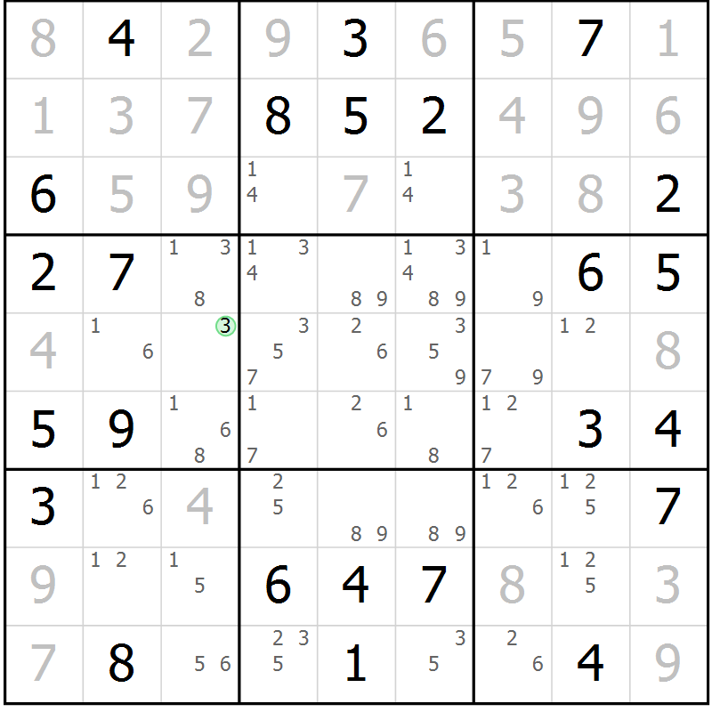 Position des candidats pour la solution de la Gr 52 page 55 du magazine de sudoku Virtuose n° 122