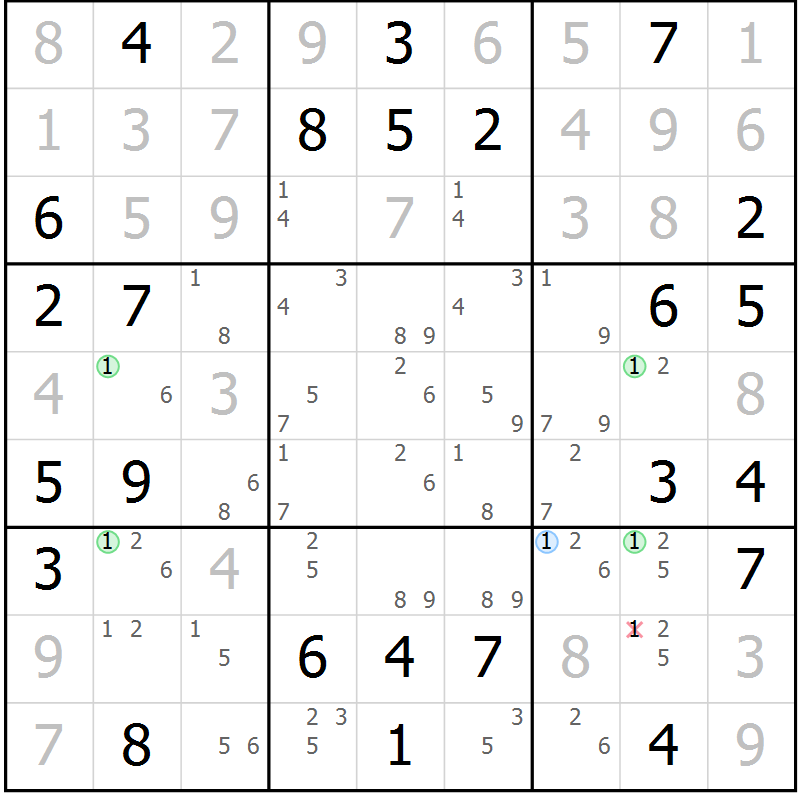 Position des candidats pour la solution de la Gr 52 page 55 du magazine de sudoku Virtuose n° 122