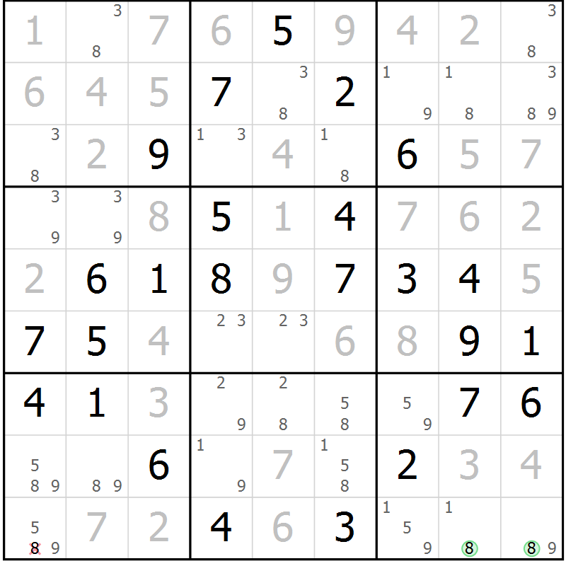 Position des candidats pour la solution de la Gr 53 page 56 du magazine de sudoku Virtuose n° 122