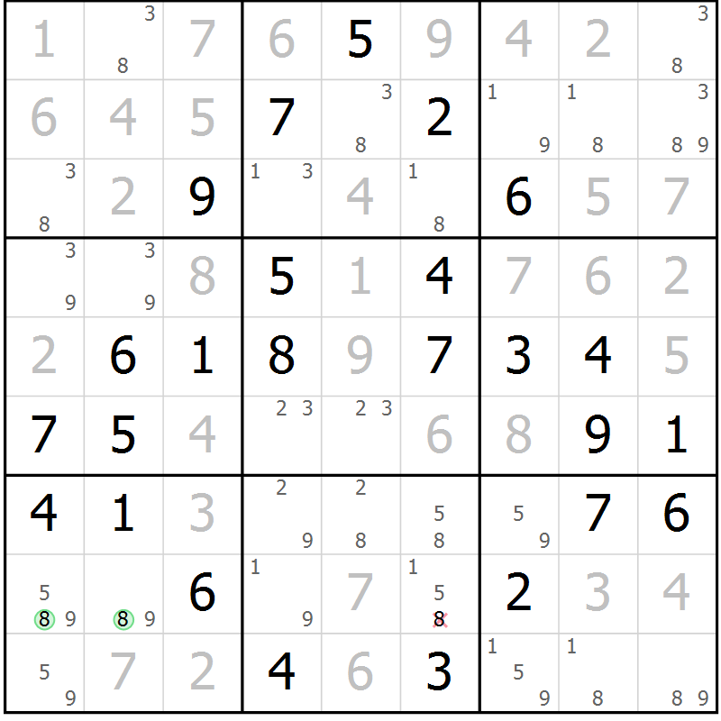 Position des candidats pour la solution de la Gr 53 page 56 du magazine de sudoku Virtuose n° 122
