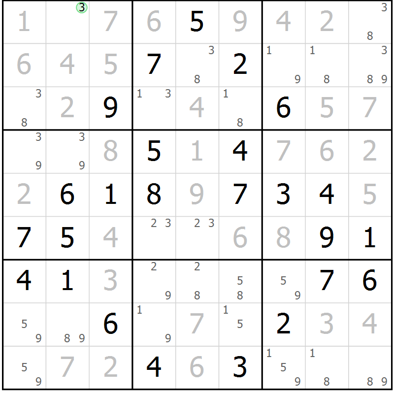 Position des candidats pour la solution de la Gr 53 page 56 du magazine de sudoku Virtuose n° 122
