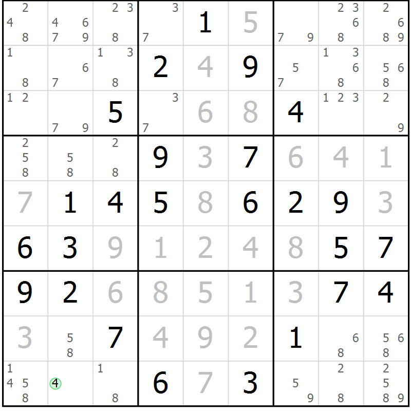 Position des candidats pour la solution de la Gr 54 page 57 du magazine de sudoku Virtuose n° 122