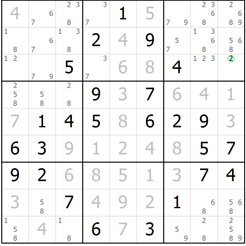 Position des candidats pour la solution de la Gr 54 page 57 du magazine de sudoku Virtuose n° 122