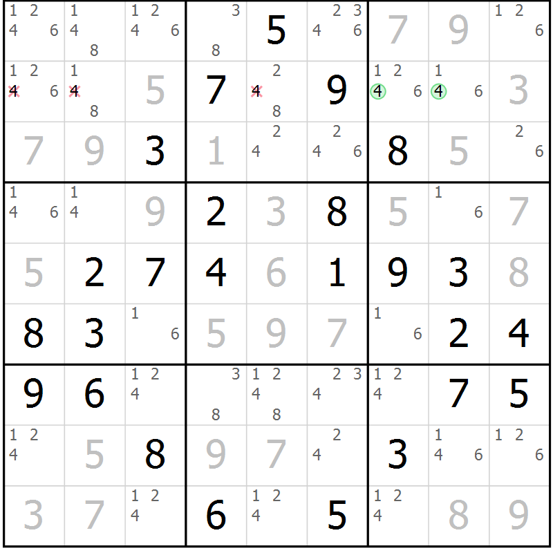Position des candidats pour la solution de la Gr 55 page 58 du magazine de sudoku Virtuose n° 122