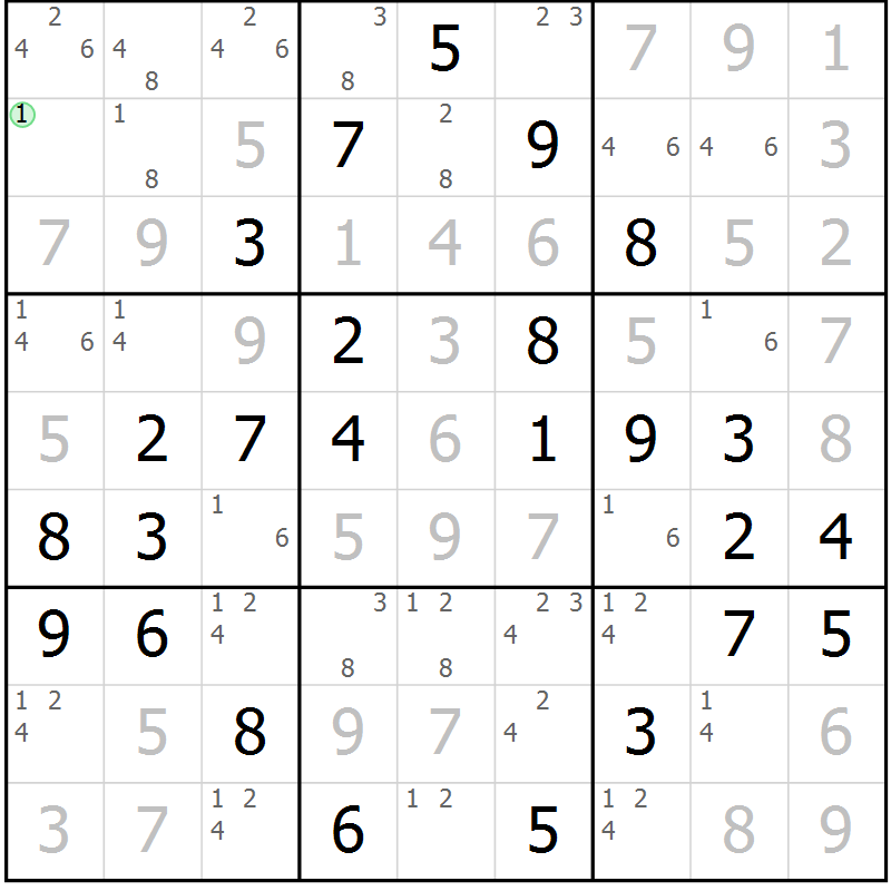 Position des candidats pour la solution de la Gr 55 page 58 du magazine de sudoku Virtuose n° 122