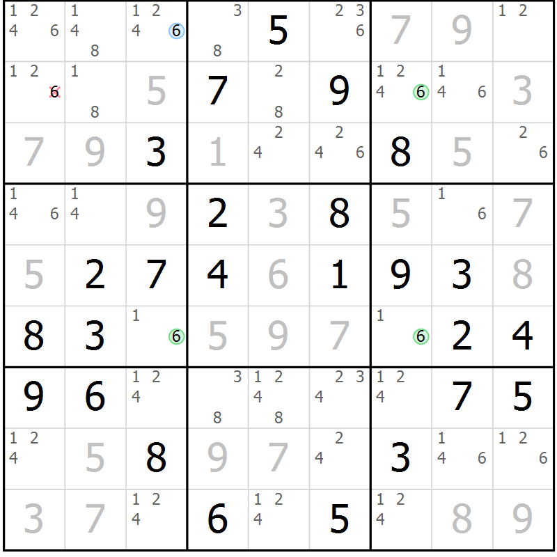 Position des candidats pour la solution de la Gr 55 page 58 du magazine de sudoku Virtuose n° 122