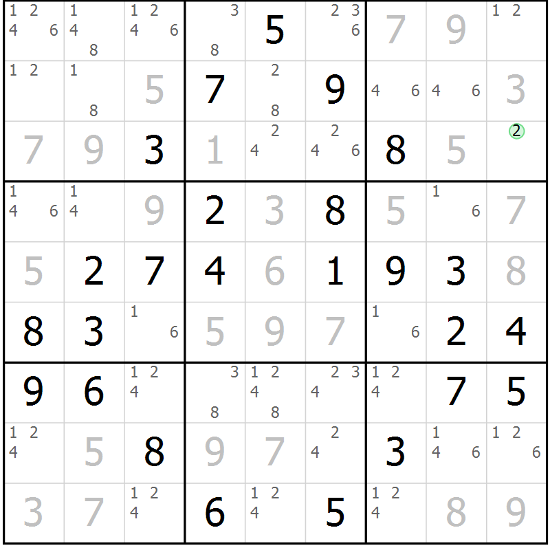 Position des candidats pour la solution de la Gr 55 page 58 du magazine de sudoku Virtuose n° 122