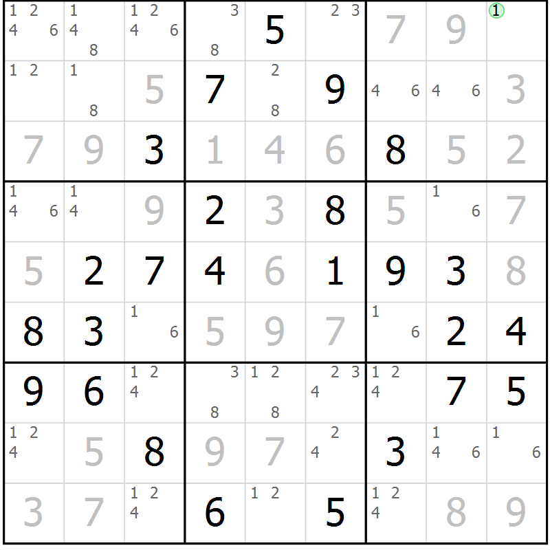 Position des candidats pour la solution de la Gr 55 page 58 du magazine de sudoku Virtuose n° 122