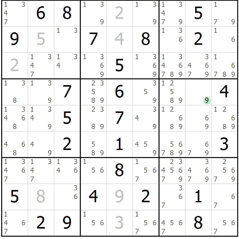 Position des candidats pour la solution de la Gr 56 page 59 du magazine de sudoku Virtuose n° 122