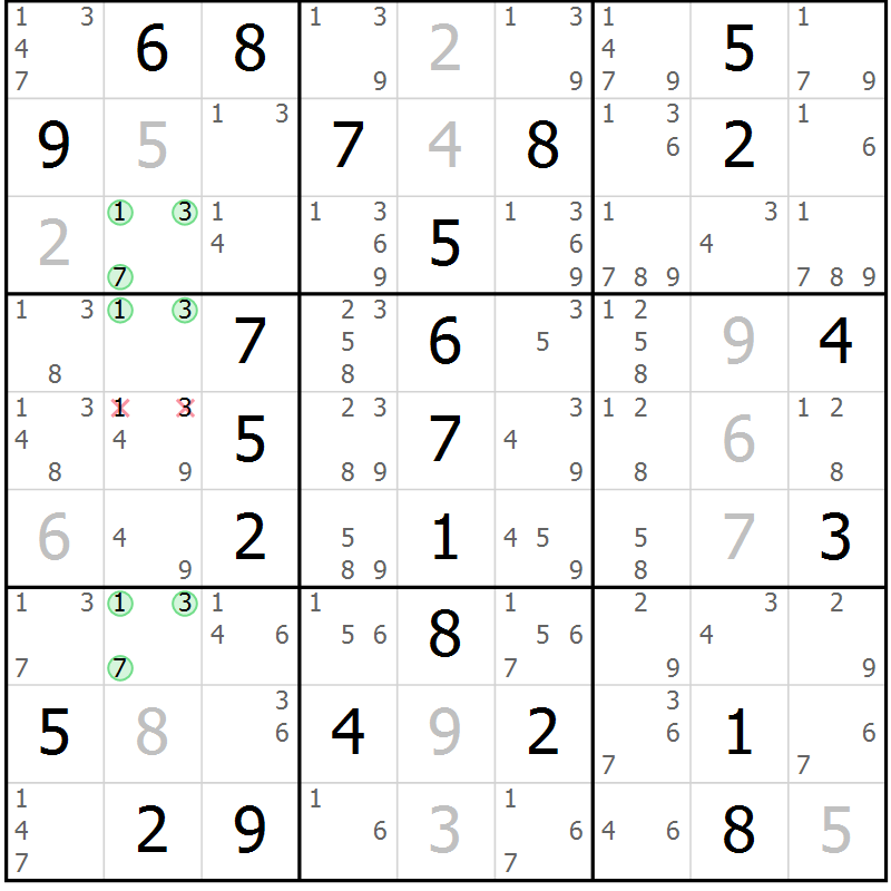 Position des candidats pour la solution de la Gr 56 page 59 du magazine de sudoku Virtuose n° 122