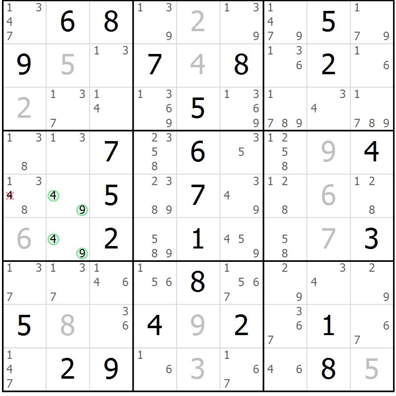 Position des candidats pour la solution de la Gr 56 page 59 du magazine de sudoku Virtuose n° 122