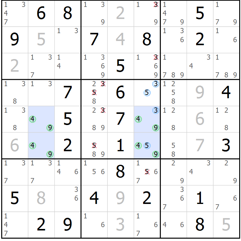 Position des candidats pour la solution de la Gr 56 page 59 du magazine de sudoku Virtuose n° 122