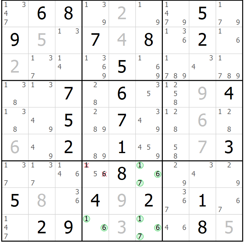 Position des candidats pour la solution de la Gr 56 page 59 du magazine de sudoku Virtuose n° 122