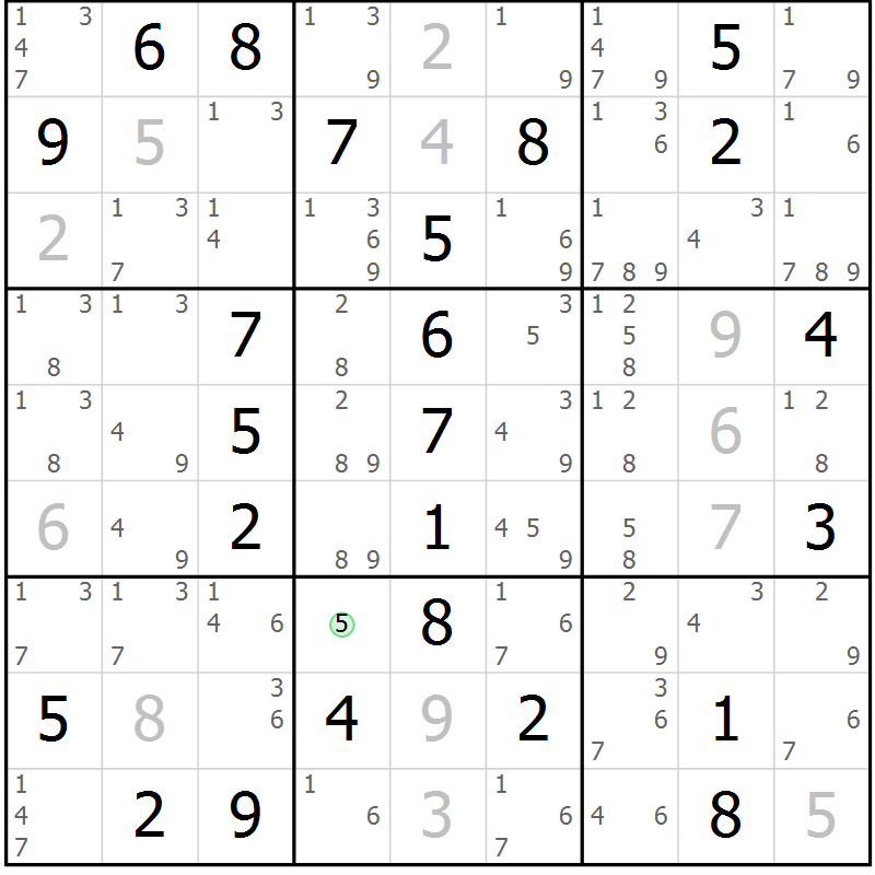 Position des candidats pour la solution de la Gr 56 page 59 du magazine de sudoku Virtuose n° 122