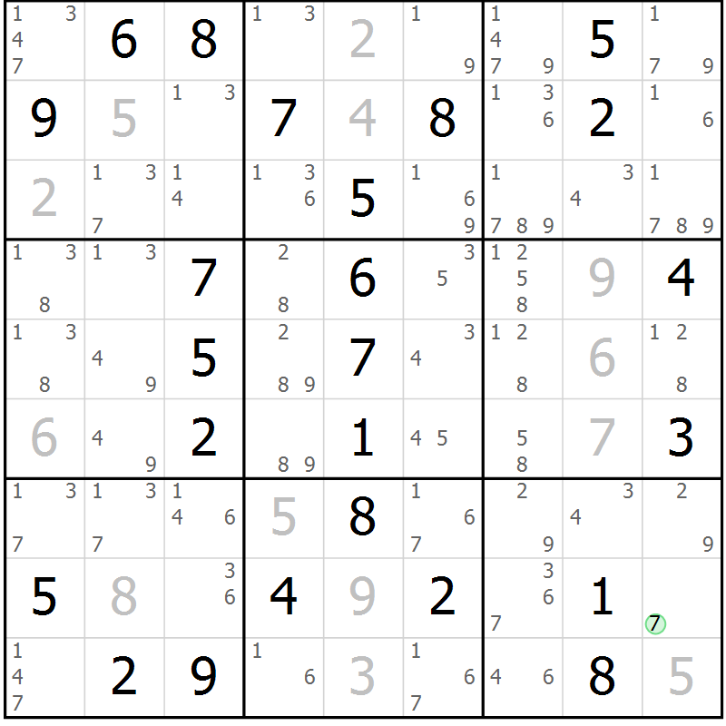 Position des candidats pour la solution de la Gr 56 page 59 du magazine de sudoku Virtuose n° 122