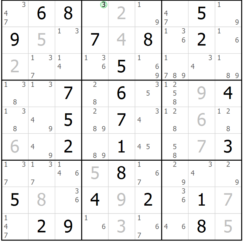 Position des candidats pour la solution de la Gr 56 page 59 du magazine de sudoku Virtuose n° 122