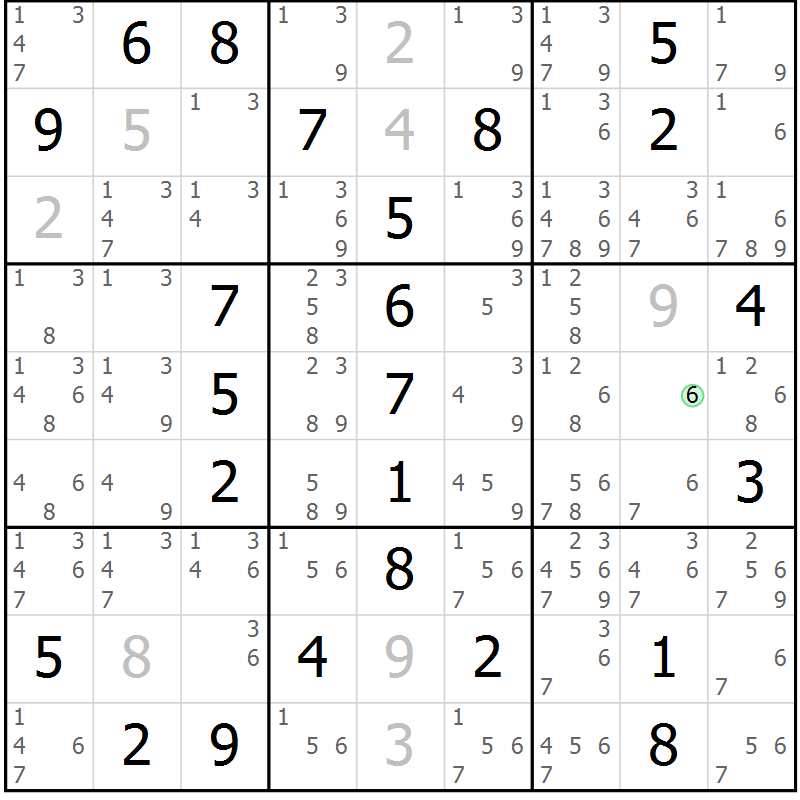 Position des candidats pour la solution de la Gr 56 page 59 du magazine de sudoku Virtuose n° 122