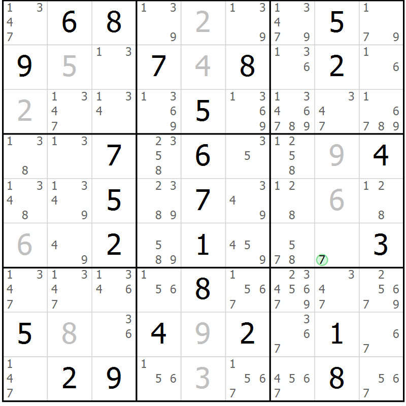 Position des candidats pour la solution de la Gr 56 page 59 du magazine de sudoku Virtuose n° 122