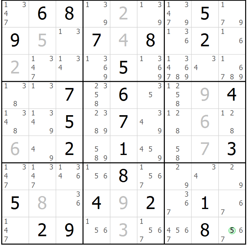 Position des candidats pour la solution de la Gr 56 page 59 du magazine de sudoku Virtuose n° 122