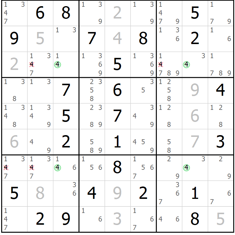 Position des candidats pour la solution de la Gr 56 page 59 du magazine de sudoku Virtuose n° 122