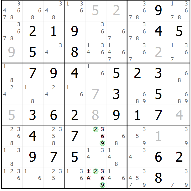 Position des candidats pour la solution de la Gr 57 page 60 du magazine de sudoku Virtuose n° 122