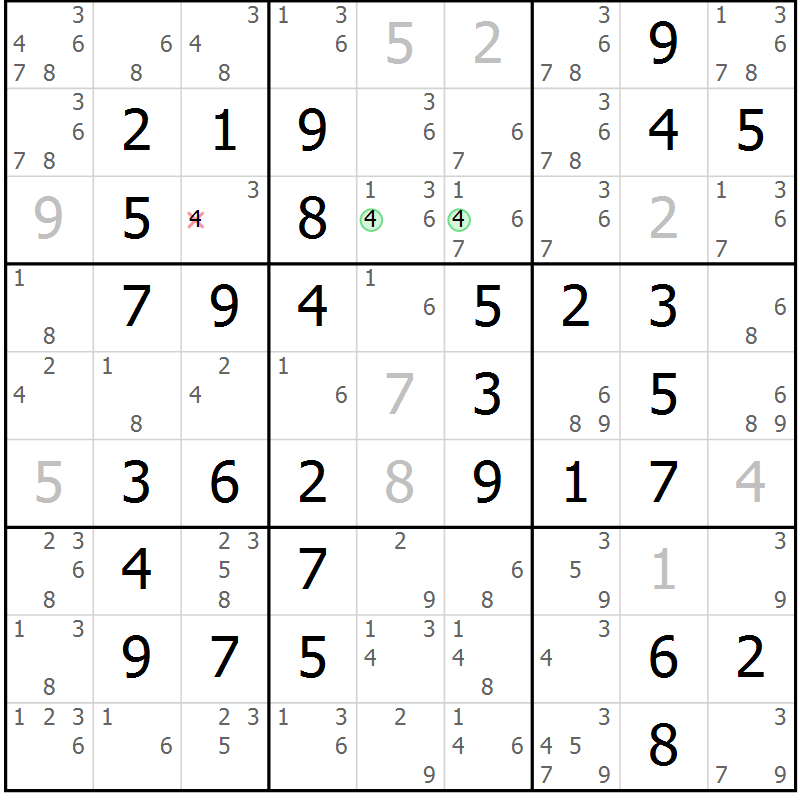 Position des candidats pour la solution de la Gr 57 page 60 du magazine de sudoku Virtuose n° 122