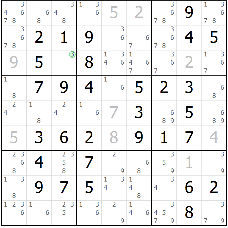 Position des candidats pour la solution de la Gr 57 page 60 du magazine de sudoku Virtuose n° 122