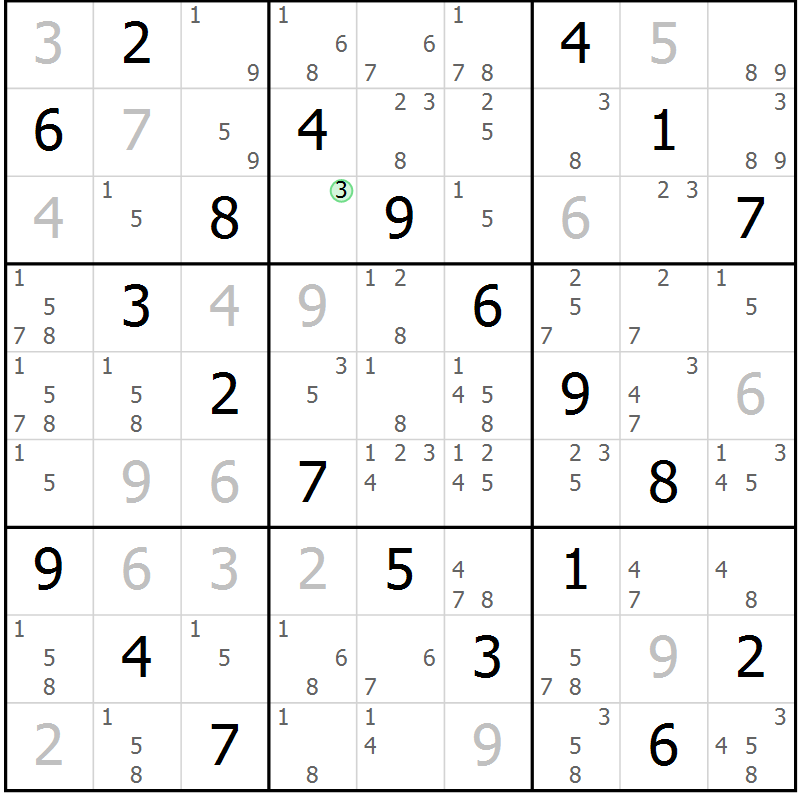 Position des candidats pour la solution de la Gr 58 page 61 du magazine de sudoku Virtuose n° 122