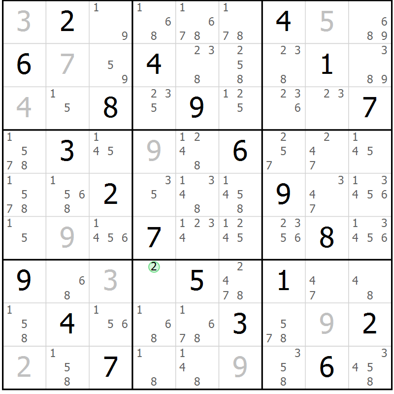 Position des candidats pour la solution de la Gr 58 page 61 du magazine de sudoku Virtuose n° 122