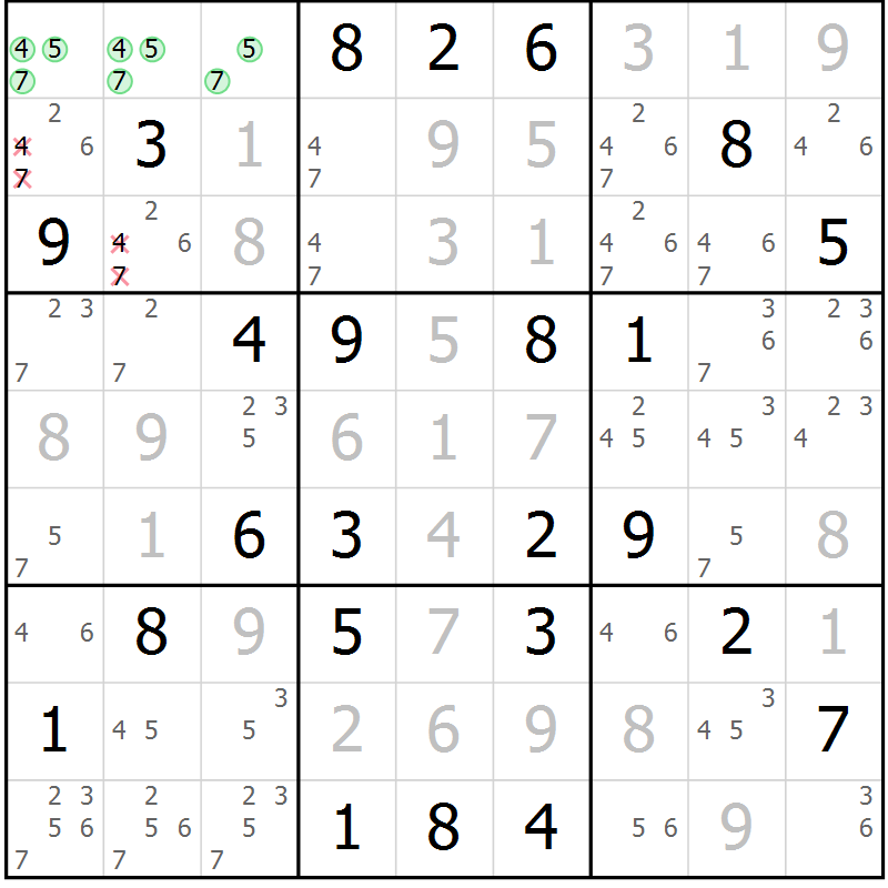 Position des candidats pour la solution de la Gr 59 page 62 du magazine de sudoku Virtuose n° 122