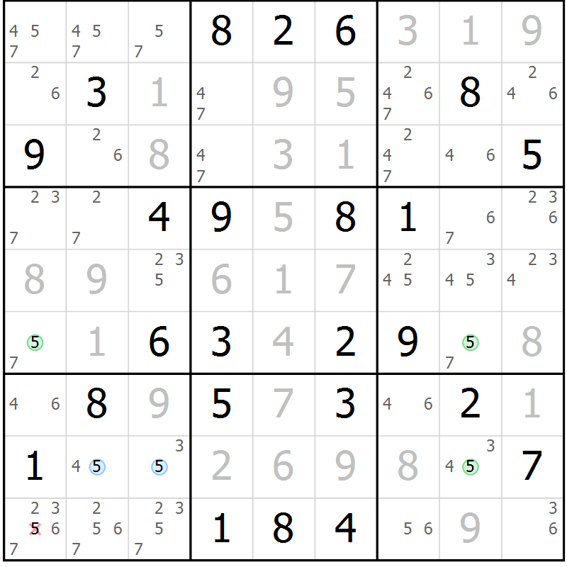 Position des candidats pour la solution de la Gr 59 page 62 du magazine de sudoku Virtuose n° 122