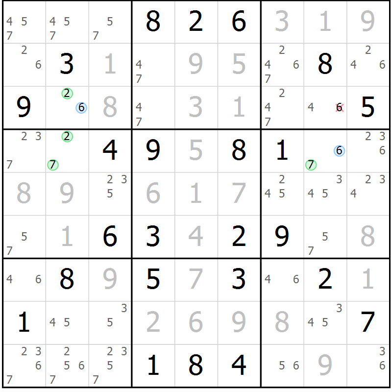 Position des candidats pour la solution de la Gr 59 page 62 du magazine de sudoku Virtuose n° 122