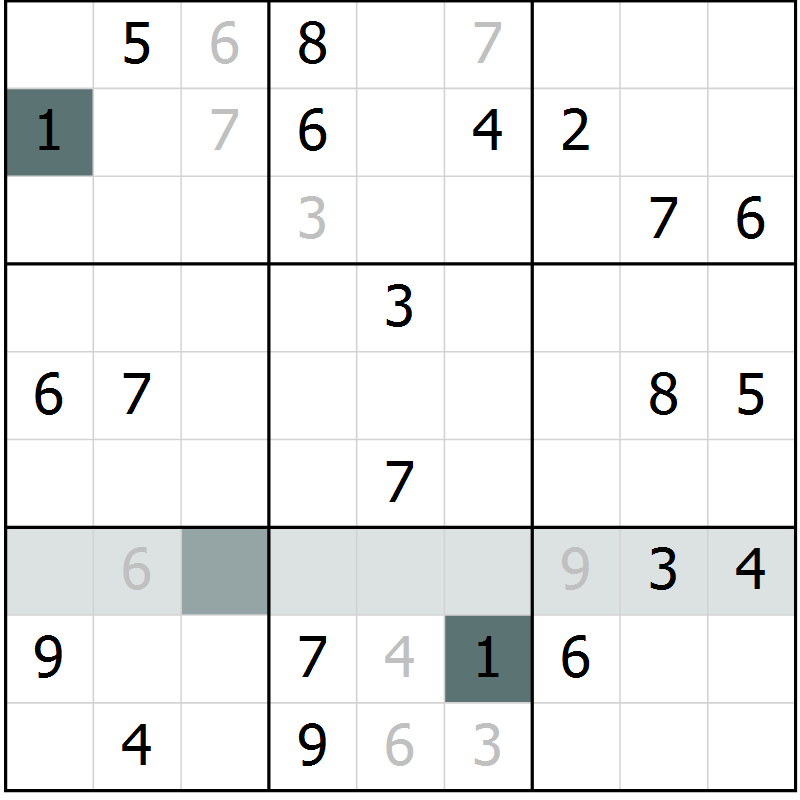 Position des candidats pour la solution de la Gr 6 page 9 du magazine de sudoku Virtuose n° 122