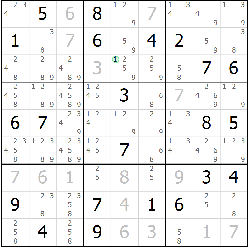 Position des candidats pour la solution de la Gr 6 page 9 du magazine de sudoku Virtuose n° 122