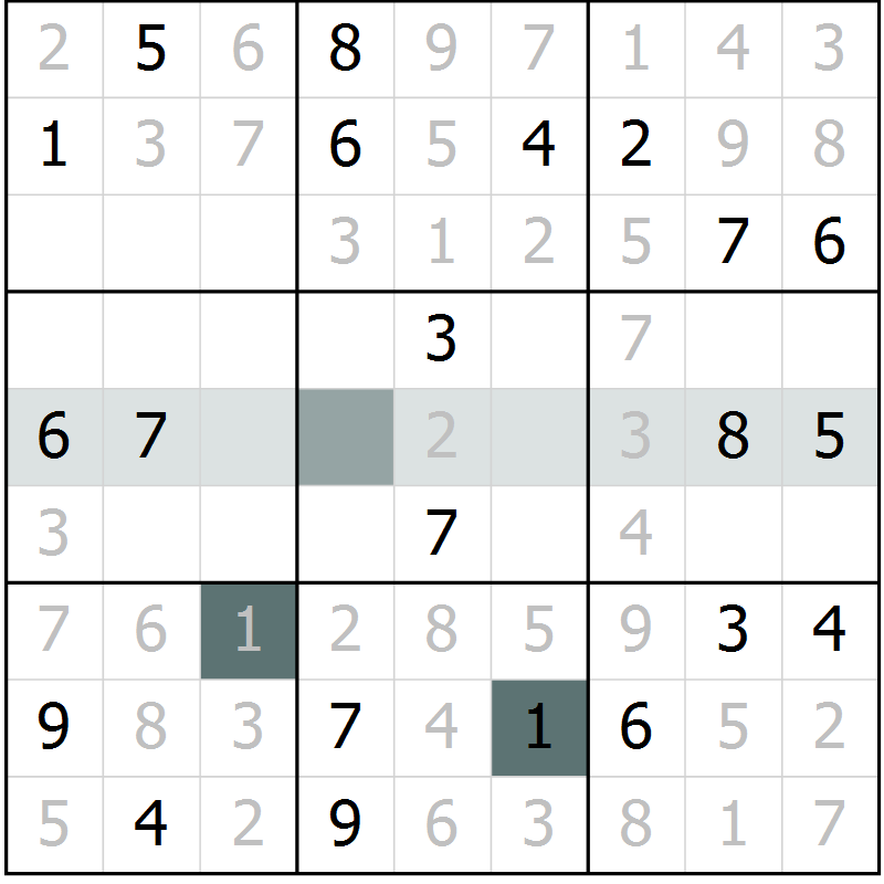 Position des candidats pour la solution de la Gr 6 page 9 du magazine de sudoku Virtuose n° 122