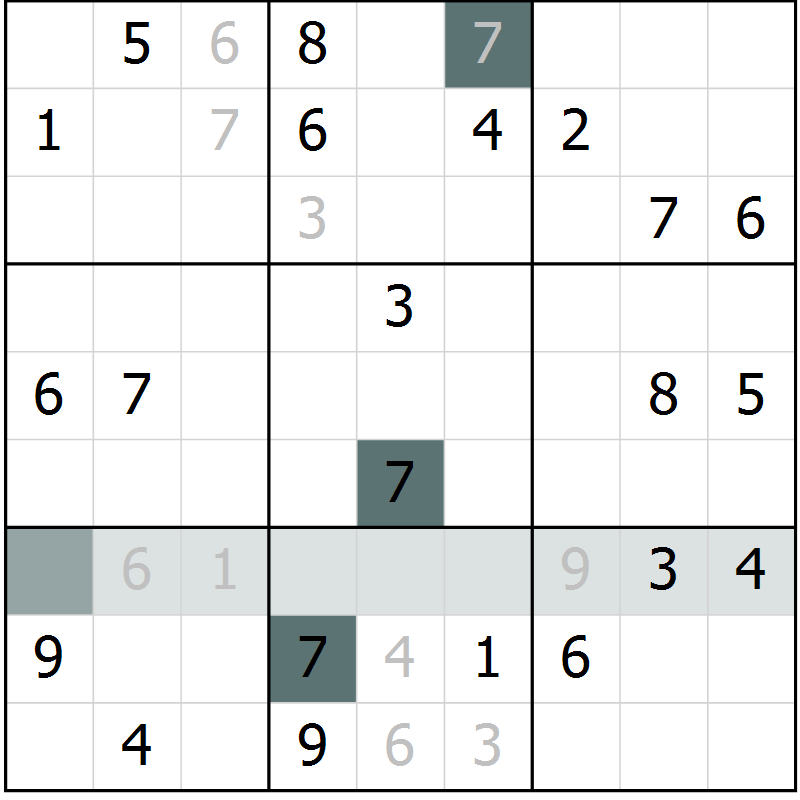 Position des candidats pour la solution de la Gr 6 page 9 du magazine de sudoku Virtuose n° 122