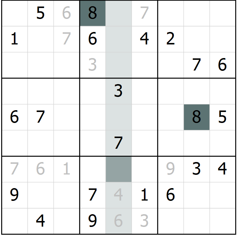 Position des candidats pour la solution de la Gr 6 page 9 du magazine de sudoku Virtuose n° 122