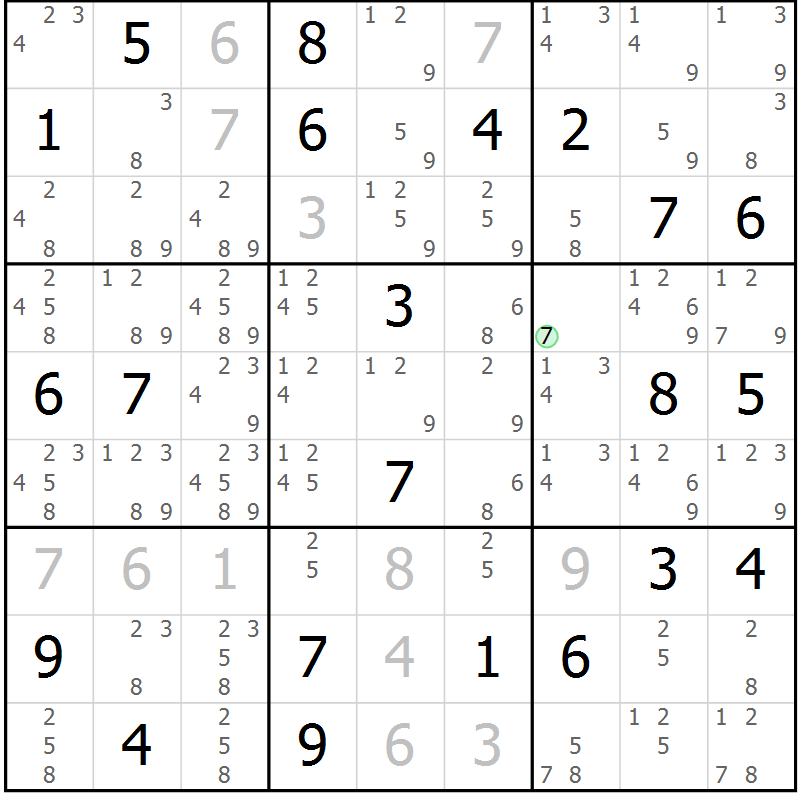 Position des candidats pour la solution de la Gr 6 page 9 du magazine de sudoku Virtuose n° 122