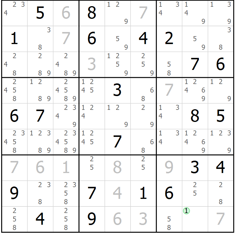 Position des candidats pour la solution de la Gr 6 page 9 du magazine de sudoku Virtuose n° 122