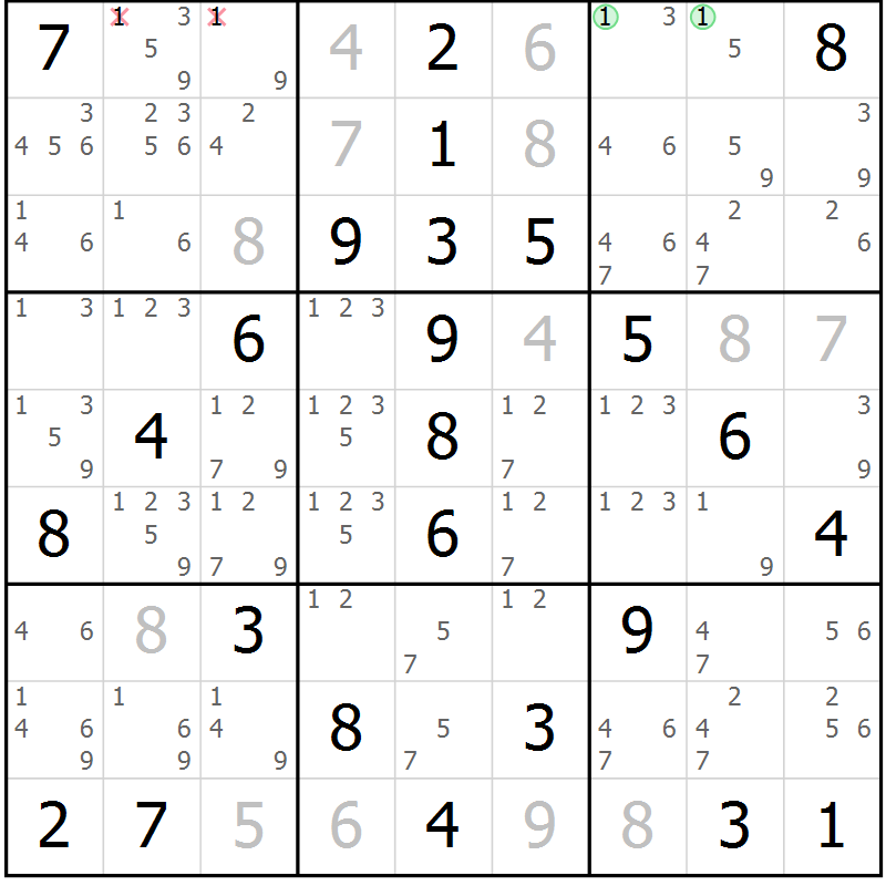 Position des candidats pour la solution de la Gr 60 page 63 du magazine de sudoku Virtuose n° 122