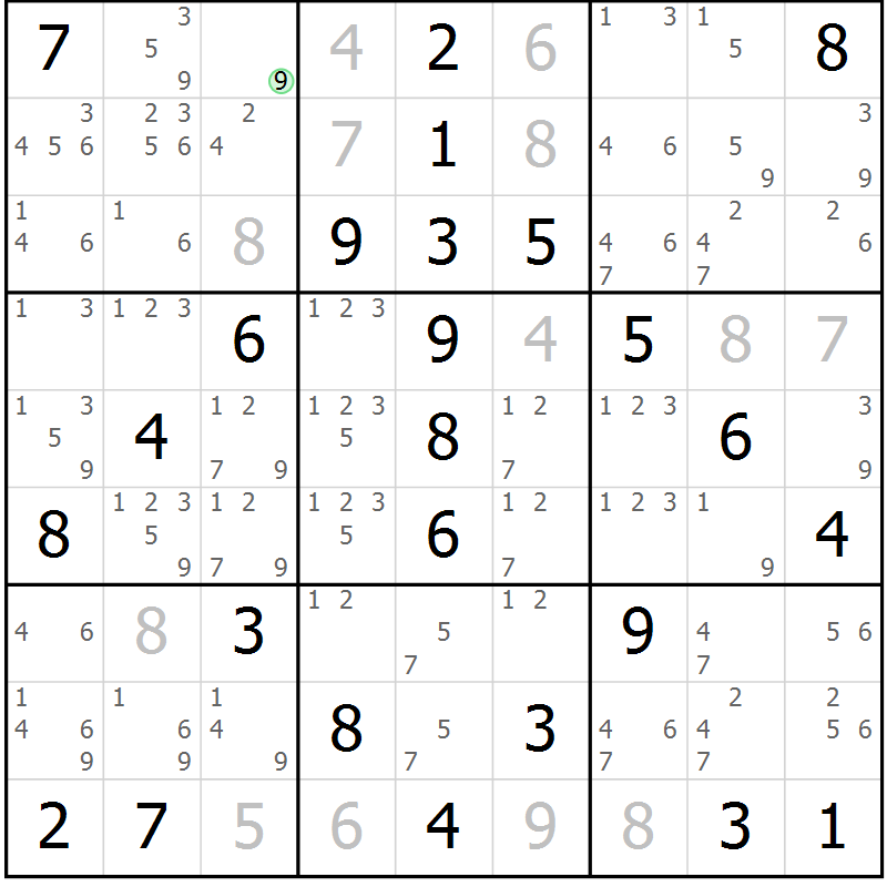 Position des candidats pour la solution de la Gr 60 page 63 du magazine de sudoku Virtuose n° 122