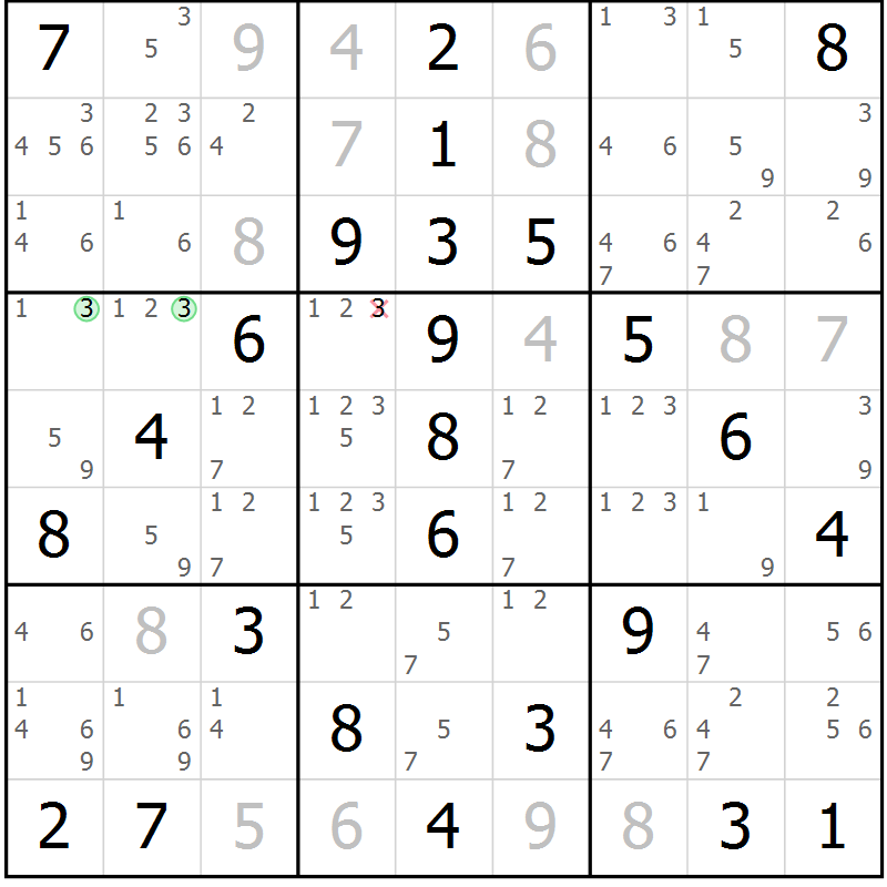 Position des candidats pour la solution de la Gr 60 page 63 du magazine de sudoku Virtuose n° 122