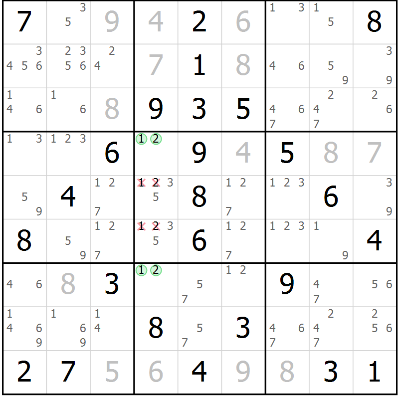 Position des candidats pour la solution de la Gr 60 page 63 du magazine de sudoku Virtuose n° 122