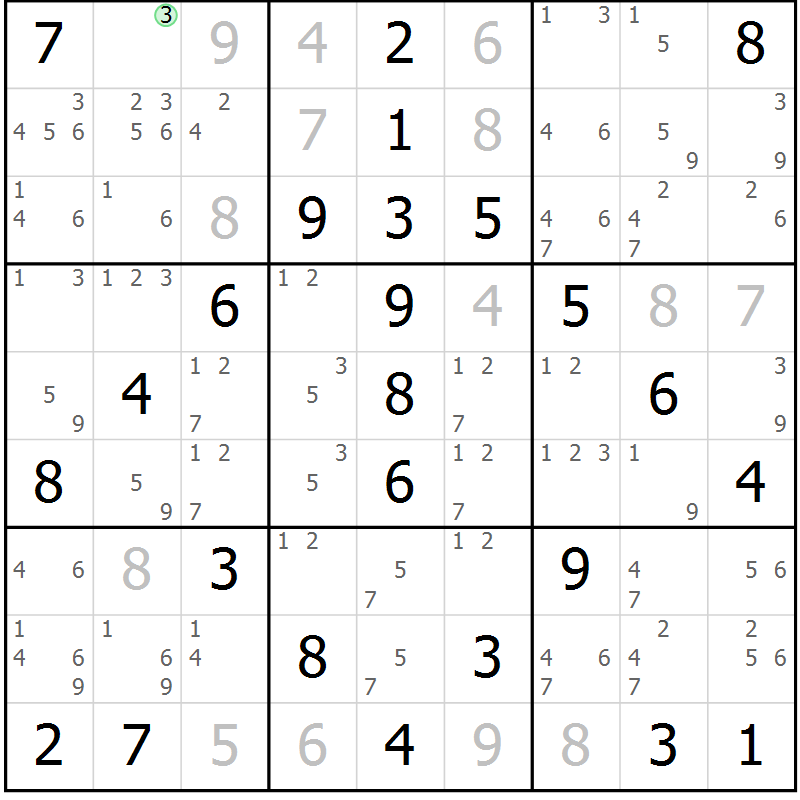 Position des candidats pour la solution de la Gr 60 page 63 du magazine de sudoku Virtuose n° 122