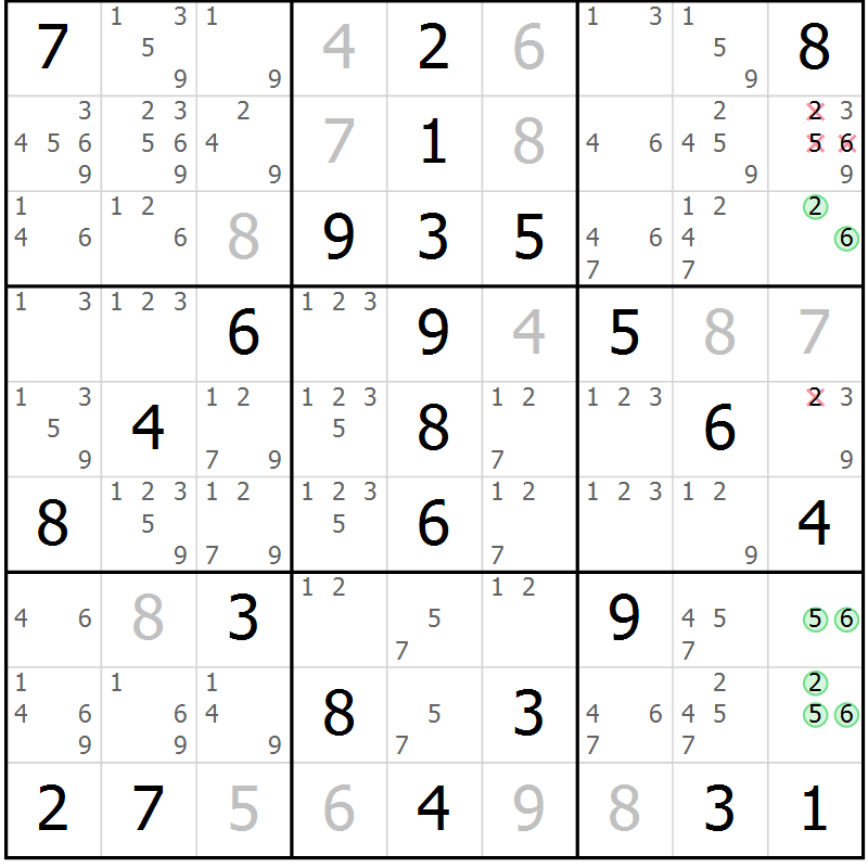 Position des candidats pour la solution de la Gr 60 page 63 du magazine de sudoku Virtuose n° 122