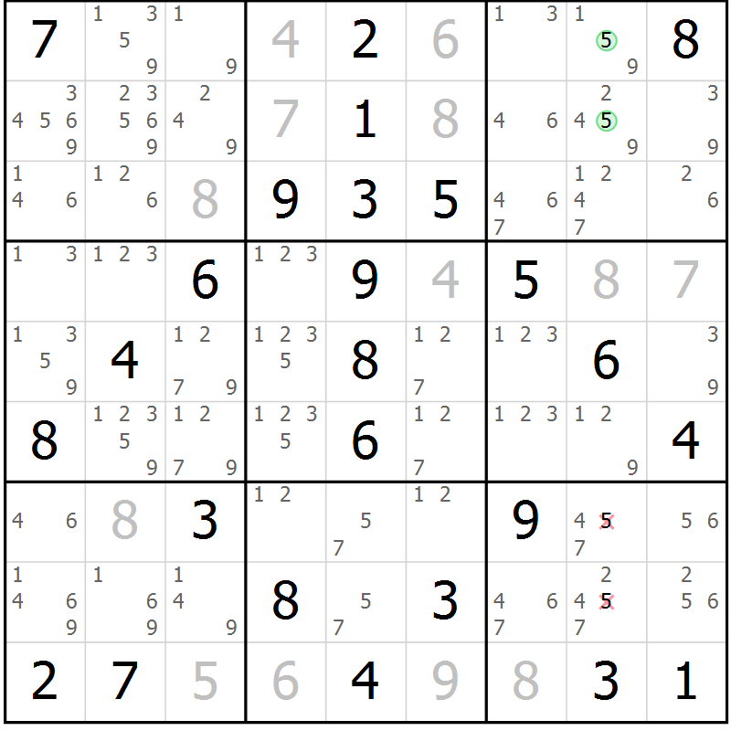 Position des candidats pour la solution de la Gr 60 page 63 du magazine de sudoku Virtuose n° 122