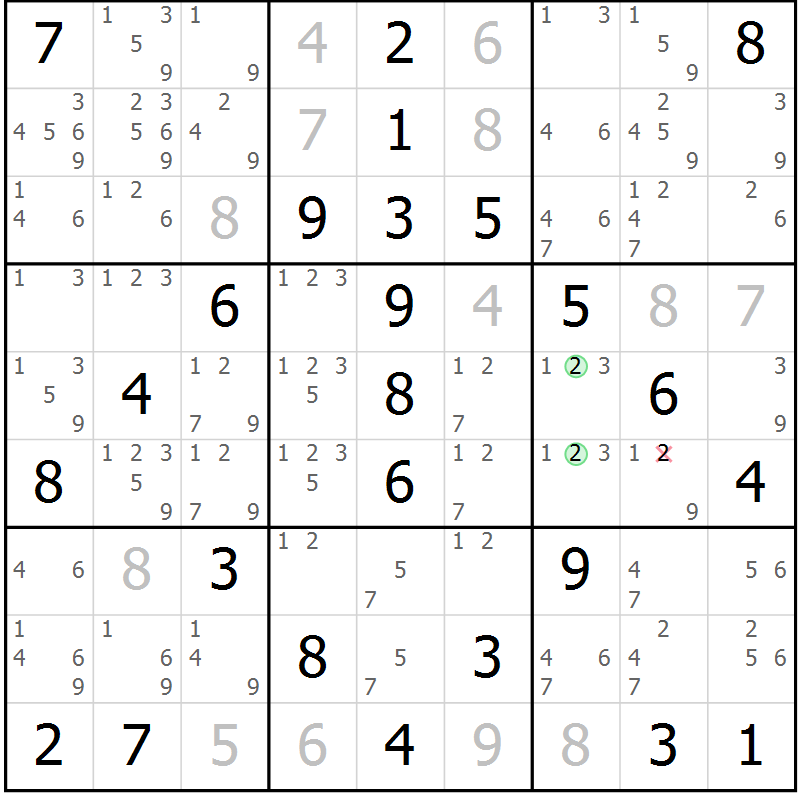 Position des candidats pour la solution de la Gr 60 page 63 du magazine de sudoku Virtuose n° 122