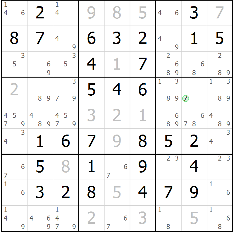 Position des candidats pour la solution de la Gr 61 page 64 du magazine de sudoku Virtuose n° 122